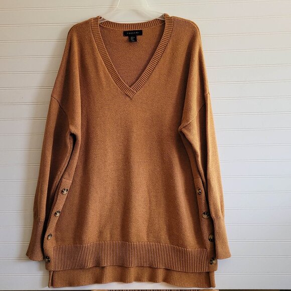 Tahari Sweaters - Tahari Sweater Womens XL Gold Brown Slouchy V Neck Cotton Blend Boxy
